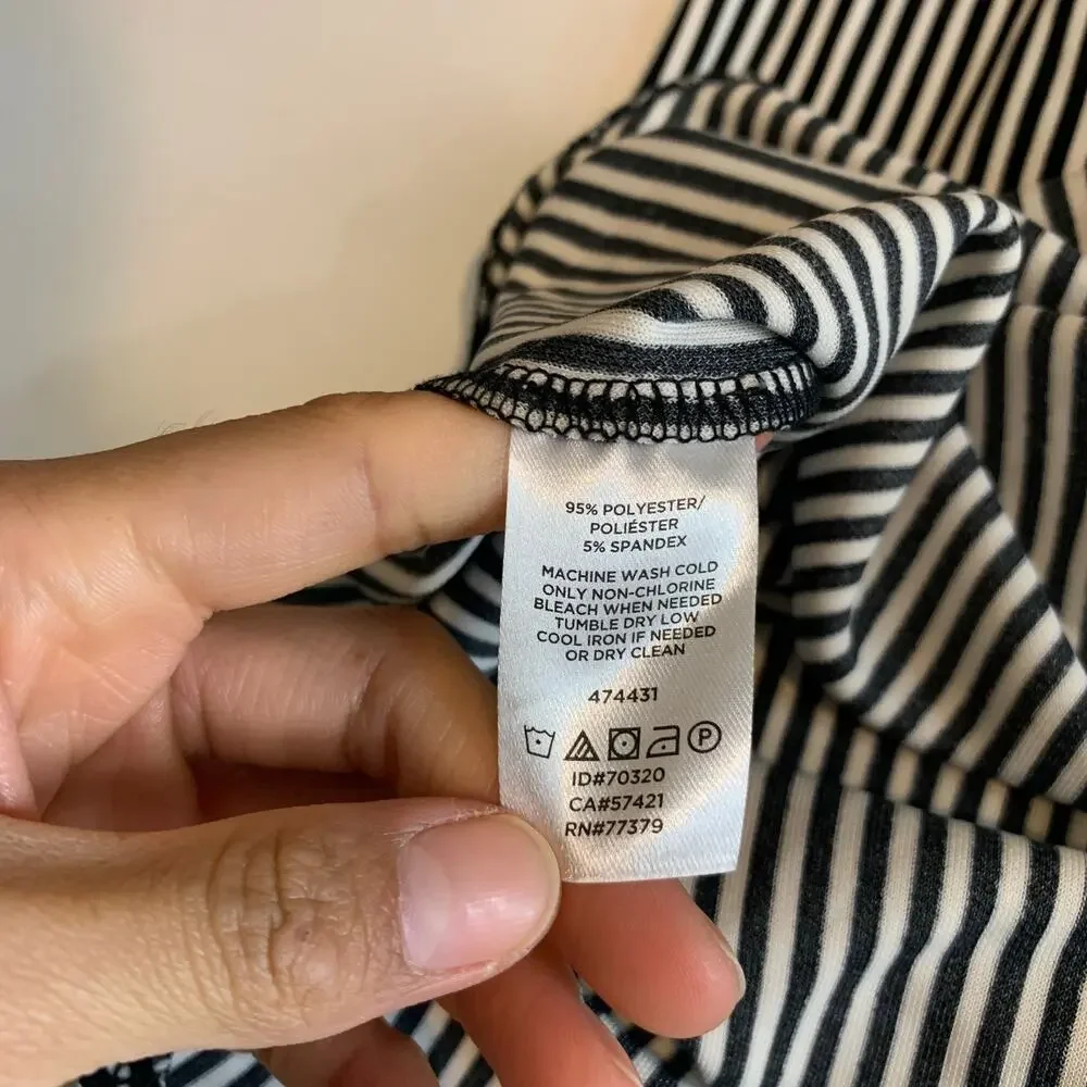 Ann Taylor Top Women XS Extra Small White Black Striped Long Sleeve Button Cuff